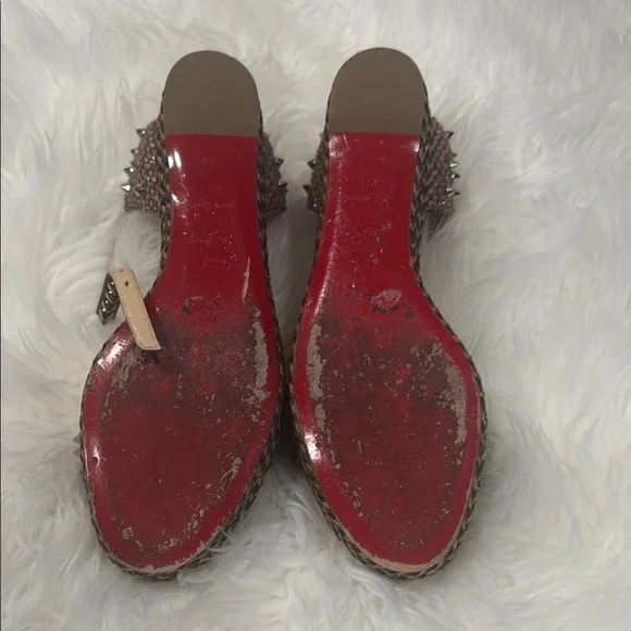 Christian Louboutin Black and Brown Studded Sandals - Picture 3 of 5